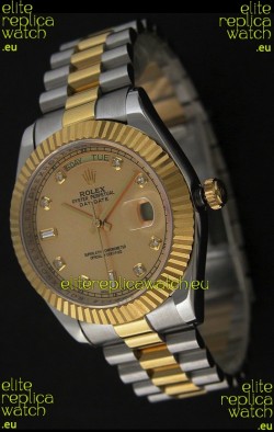 Rolex Day Date Just swiss Replica Two Tone Gold Watch in Golden Dial