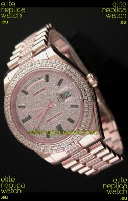 Rolex Day Date Swiss Automatic Rose Gold Watch in Ruby Stick Markers