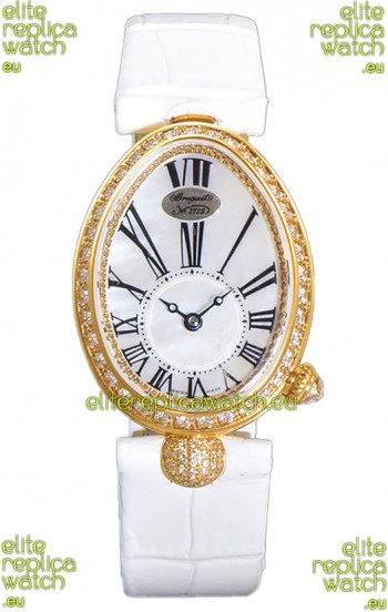 Breguet Reine De Naples Ladies Yellow Gold White Leather Swiss 1:1 Edition Replica Watch
