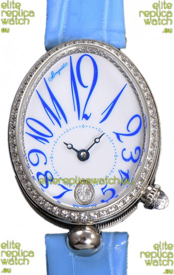 Breguet Reine De Naples Ladies Stainless Steel Blue Leather Swiss 1:1 Edition Replica Watch