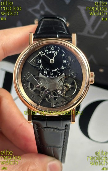Breguet Tradition 7057BR/R9/9W6 Rose Gold Casing Single Tourbillon Swiss Replica Black Strap Watch