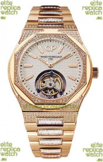 Girard Perregaux Laureato Tourbillon 1:1 Mirror Swiss Replica Watch Rose Gold Casing 