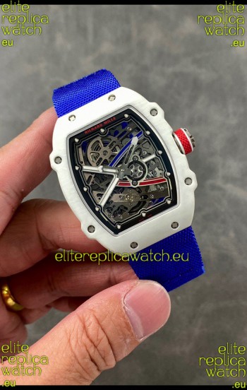 Richard Mille Super Clone RM67-02 Alexis Pinturault White Quartz TPT 37 Grams Watch Blue Strap