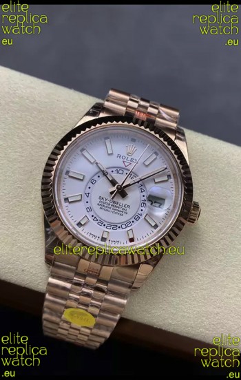 Rolex Sky-Dweller REF# 336935 White Dial Watch in Rose Gold 904L Steel Case 1:1 Mirror Replica