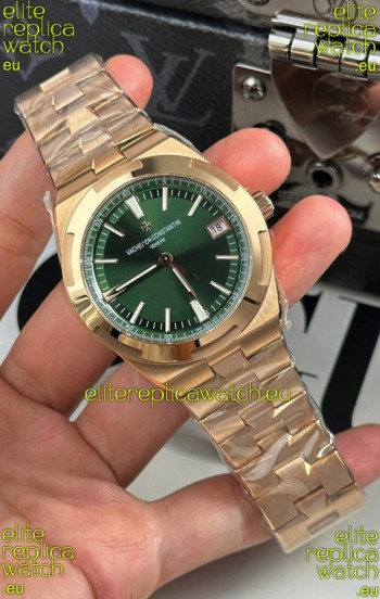 Vacheron Constantin Super Clone Overseas 1:1 Mirror Swiss Replica Watch in Rose Green Steel Dial