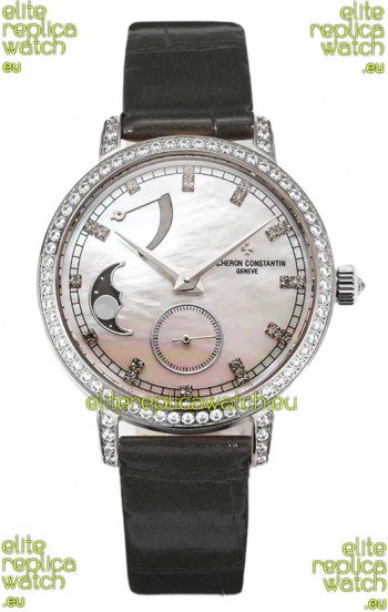 Vacheron Constantin Traditionelle Moon Phase Mother of Pearl Dial in Steel Case Swiss Replica