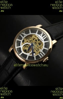 Cartier Ronde de Japanese Replica Watch in Skeleton Yellow Gold Dial