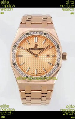 Audemars Piguet Royal Oak 33MM Rose Gold Casing Gold Dial 1:1 Mirror Replica Watch