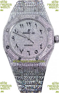 Audemars Piguet Royal Oak 15400 Iced Out Arabic Dial in Stainles Steel Casing Swiss Replica Watch