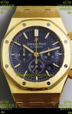 Audemars Piguet Royal Oak Chronograph Yellow Gold Blue Dial Steel Strap Swiss Replica Watch