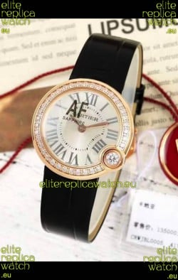 Ballon Blanc De Cartier Swiss Quartz Replica Watch Diamonds Bezel Rose Gold Casing Leather Strap 