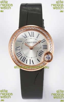 Ballon Blanc De Cartier Super Clone Watch 30MM in Rose Gold Casing Green Strap