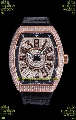 Franck Muller Vanguard Crazy Hours Edition in Rose Gold Plating - Black Numerals