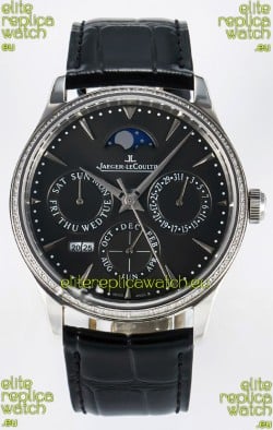 Jaeger LeCoultre Super Clone Master Ultra-Thin Perpetual Calendar Grey Dial Diamonds Watch