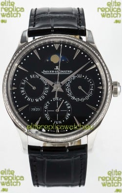 Jaeger LeCoultre Super Clone Master Ultra-Thin Perpetual Calendar Black Dial Diamonds Watch