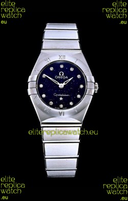 Omega Constellation Ladies Swiss Quartz 1:1 Mirror Replica - Steel Casing in Black Starry Dial 