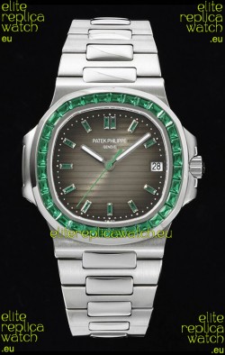 Patek Philippe Nautilus 5711 Grey Dial 1:1 Mirror Replica in 904L Steel with Rubies Bezel