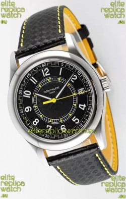 Patek Philippe Calatrava 6007 Black Dial Yellow Hands 904L Steel Casing 1:1 Mirror Replica Watch