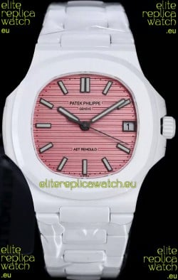 Patek Philippe Nautilus 5711 AET Remould White Ceramic Edition Pink Dial Swiss Replica Watch