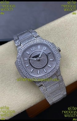 Patek Philippe Nautilus 7010 Diamonds Paved Stainless Steel 32MM 1:1 Mirror Replica - Genuine Diamonds