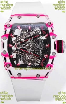 Richard Mille RM38-02 White/Pink Carbon Bubba Watson White Rubber Tourbillon Movement 1:1 Mirror Replica
