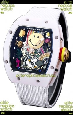 Richard Mille RM088 Smiley Tourbillon White Ceramic Casing Nylon Strap Replica Watch 