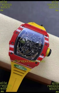 Richard Mille RM35-02 Rafael Nadal Red Carbon Yellow Strap with Genuine Tourbillon Super Clone Watch