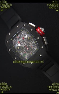 Richard Mille RM011-03 One Piece Black Forged Carbon Case Watch in Black Strap