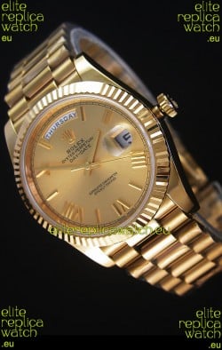 Rolex Day Date Japanese Replica Watch - Yellow Gold Casing in Gold Dial 40MM