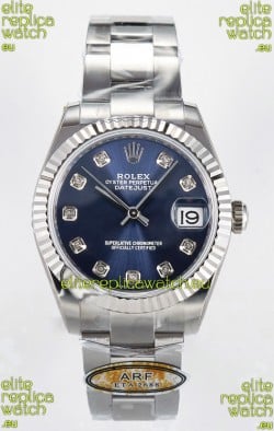 Rolex Super Clone Datejust ETA 2688 Movement 31MM Stainless Steel Blue Diamonds Dial Watch 