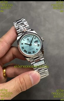 Rolex Day Date Super Clone Stainless Steel Ice Blue Dial Roman Numerals Watch 36MM - 1:1 Mirror Quality