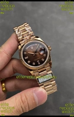 Rolex Day Date Super Clone Rose Gold Brown Dial Diamonds Numerals Watch 36MM - 1:1 Mirror Quality