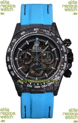 Rolex Daytona DiW Skeleton Carbon Edition Watch - Forged Carbon Casing Blue Strap 1:1 Mirror Replica