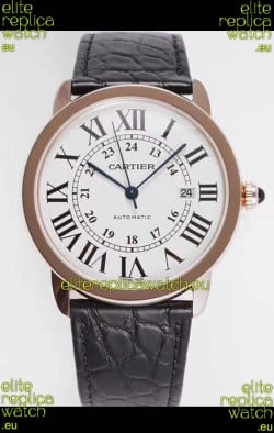 Ronde De Cartier Swiss Replica Watch - Rose Gold in White Dial 