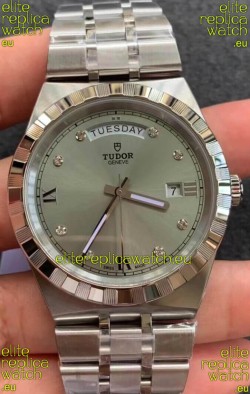 Tudor Royal Edition Watch - 1:1 Mirror Replica in Steel Casing - Grey Diamonds Dial