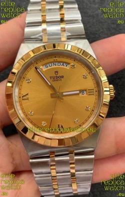 Tudor Royal Edition Watch - 1:1 Mirror Replica in Two Tone Casing - Gold Diamonds Dial