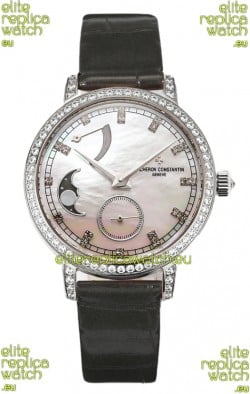 Vacheron Constantin Traditionelle Moon Phase Mother of Pearl Dial in Steel Case Swiss Replica