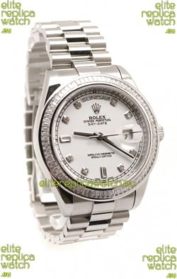 Rolex Day Date Silver Swiss Mens Watch