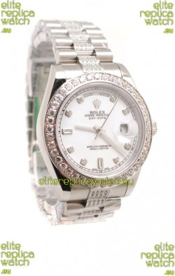 Rolex Day Date Silver Swiss Mens Watch