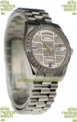 Rolex Day Date Silver Swiss Mens Watch in Diamond Dial