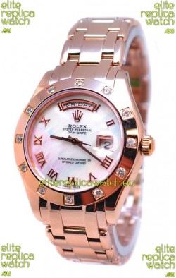 Rolex Day Date White Mother of Pearl Swiss Replica Watch in Roman Markers