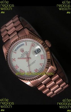Rolex Day Date Swiss Rose Gold Watch in White Dial