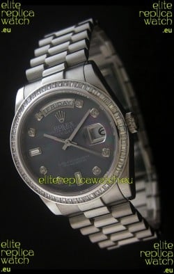 Rolex Day Date Just swiss Replica Watch in Mop Black Dial