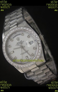 Rolex Day Date Just swiss Replica Watch in Full Diamond Bezel
