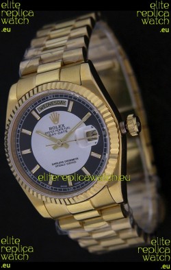 Rolex Day Date Just swiss Replica Yellow Gold Watch in Black & White Dial