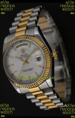 Rolex Day Date Just swiss Replica Two Tone Gold Watch in White Dial