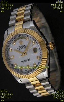 Rolex Day Date Just swiss Replica Two Tone Gold Watch in Mop White Dial