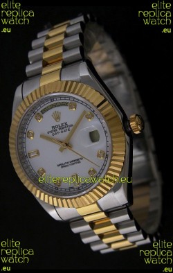 Rolex Day Date Just swiss Replica Two Tone Gold Watch in White Dial