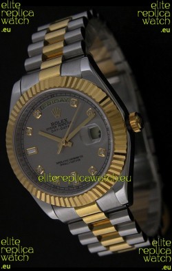 Rolex Day Date Just swiss Replica Two Tone Gold Watch in Grey Dial