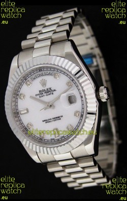 Rolex Oyster Perpetual Day Date Swiss Replica Watch in White Mother of Pearl Dial